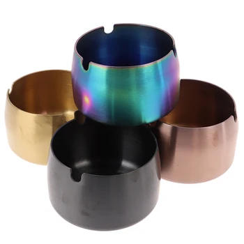 

Creative Stainless Steel High Temperature Drop Resistant Ashtrays Round Living Room Desk Office Desk Ash Storage Tray Box