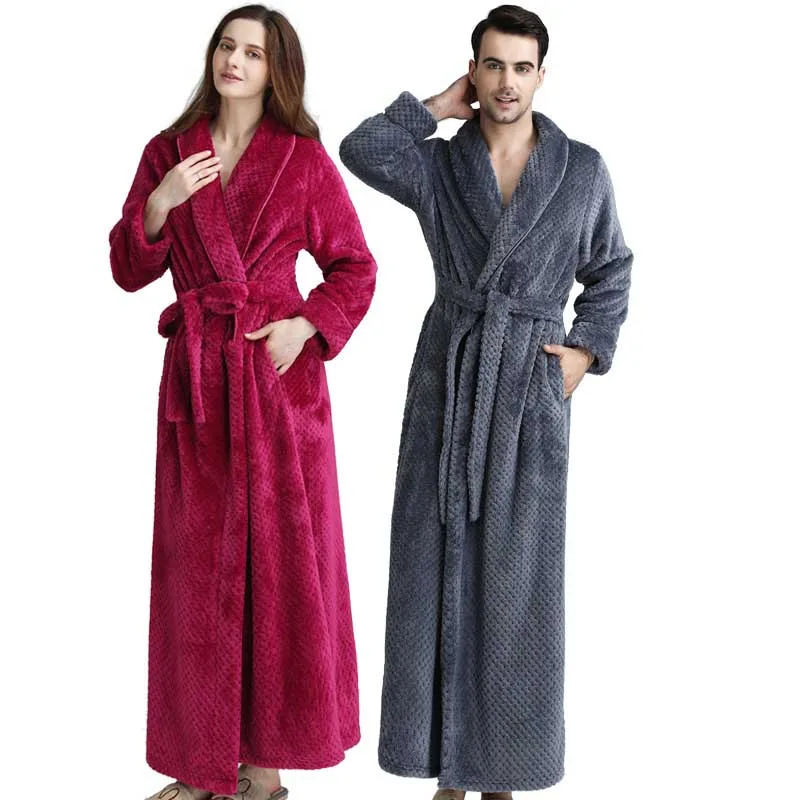 Женский халат, зимний теплый фланелевый банный халат, длинный, размера плюс, для влюбленных пар, ночной халат, Мужская Ночная рубашка
