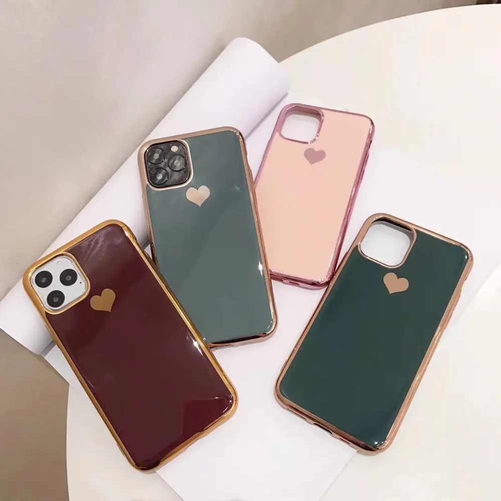 

high Quality Luxury Metal Glossy Love heart plating phone case for iphone 6 6s 7 8 plus X XR XS 11 PRO MAX Sexy woman fundas