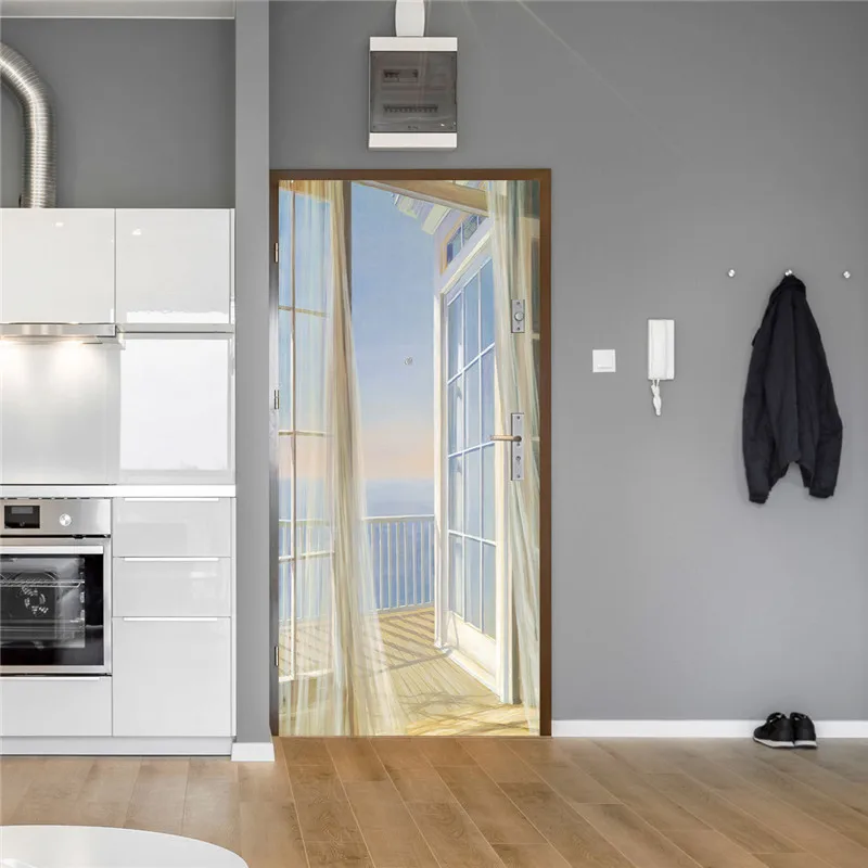 Модная Имитация 3D наклейка на дверь современный дизайн спальня ванная комната балконные обои для двери Украшение дома ремонт ПВХ Фреска