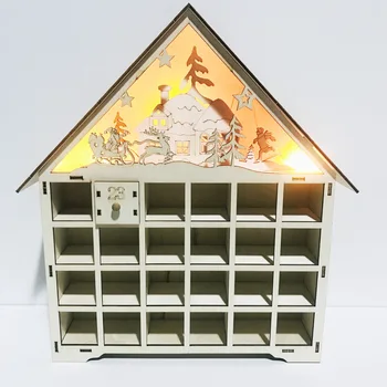 

Wooden Advent Calendar Countdown Lights Christmas Party 24 Pull-Out Drawers LED Light DTT88