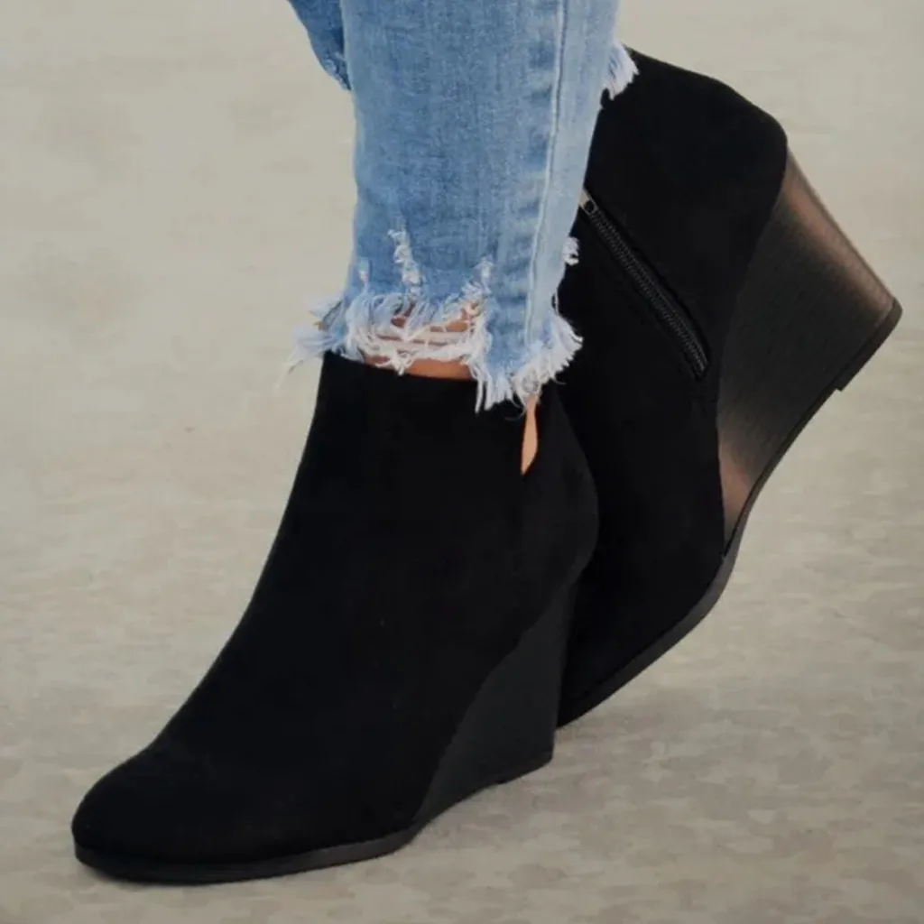 Botines de ante con cuña para mujer, botas cortas de oficina a la moda,  zapatos de nieve antideslizantes y cálidos para invierno|Botas hasta el  tobillo| - AliExpress