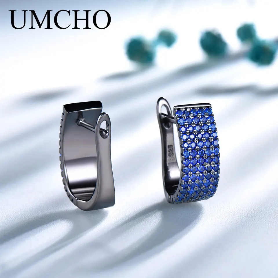 UMCHO, Твердое Серебро, 925, ювелирное изделие, круглый, создан, нано синий драгоценный камень, клипсы, серьги для женщин, праздничные подарки на день рождения, амулеты, хорошее ювелирное изделие