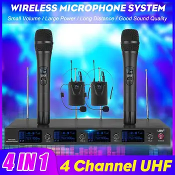 

Professional UHF Wireless Microphone System 50 Meters 4 Channel UHF Dynamic 2 Handheld Mic With Receiver for Karaoke Party Stage