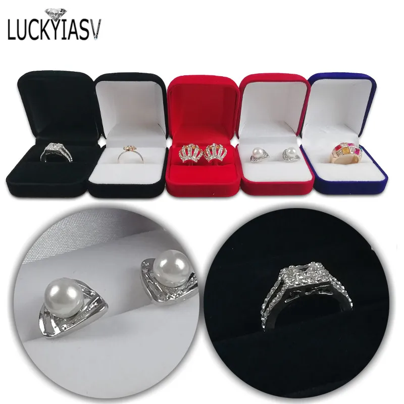 Velvet Trinket Box Ring Box Jewelry Organizer Double Rings BoxJewelry Box Wedding Gift Box Joyeros Organizador De Joyas