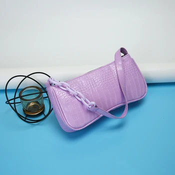 

Fashion Alligator PU Leather Handbags Totes Portable Women Solid Color Underarm Shoulder Bags Acrylic Chain Travel Clutches 2020