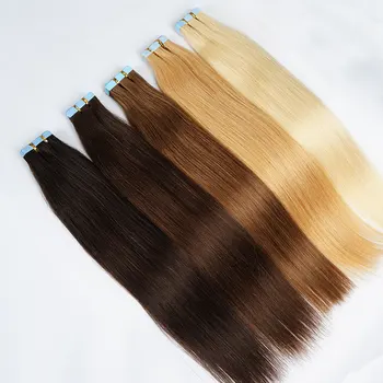 

Skin Weft Tape in Real Human Hair Extensions Machine-made Remy Invisible Double Sided Blue Tape Dark Colors for Thin Hair