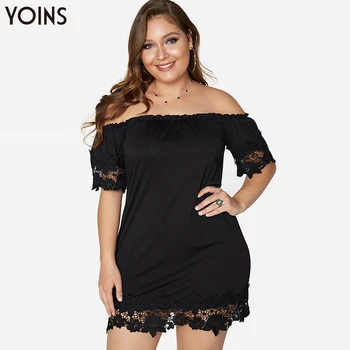 

YOINS Sexy Off Shoulder Half Sleeve High Waist Bodycon Lace Dress 2020 Fashion Women Midi Dresses Elegant Plus Size Vestidos