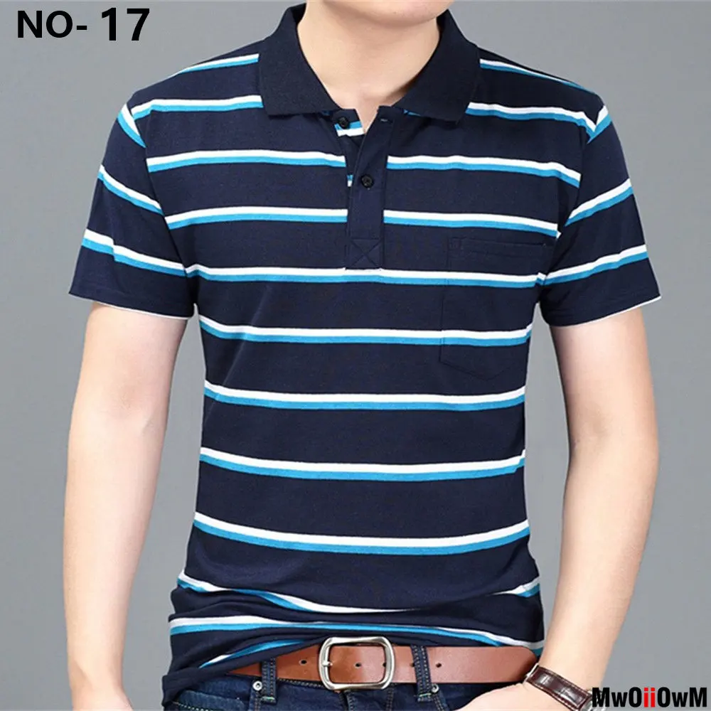 MwOiiOwM новый летний стиль полосатый короткий рукав Повседневная мужская футболка высокого качества полиэстер футболки мужские отложной