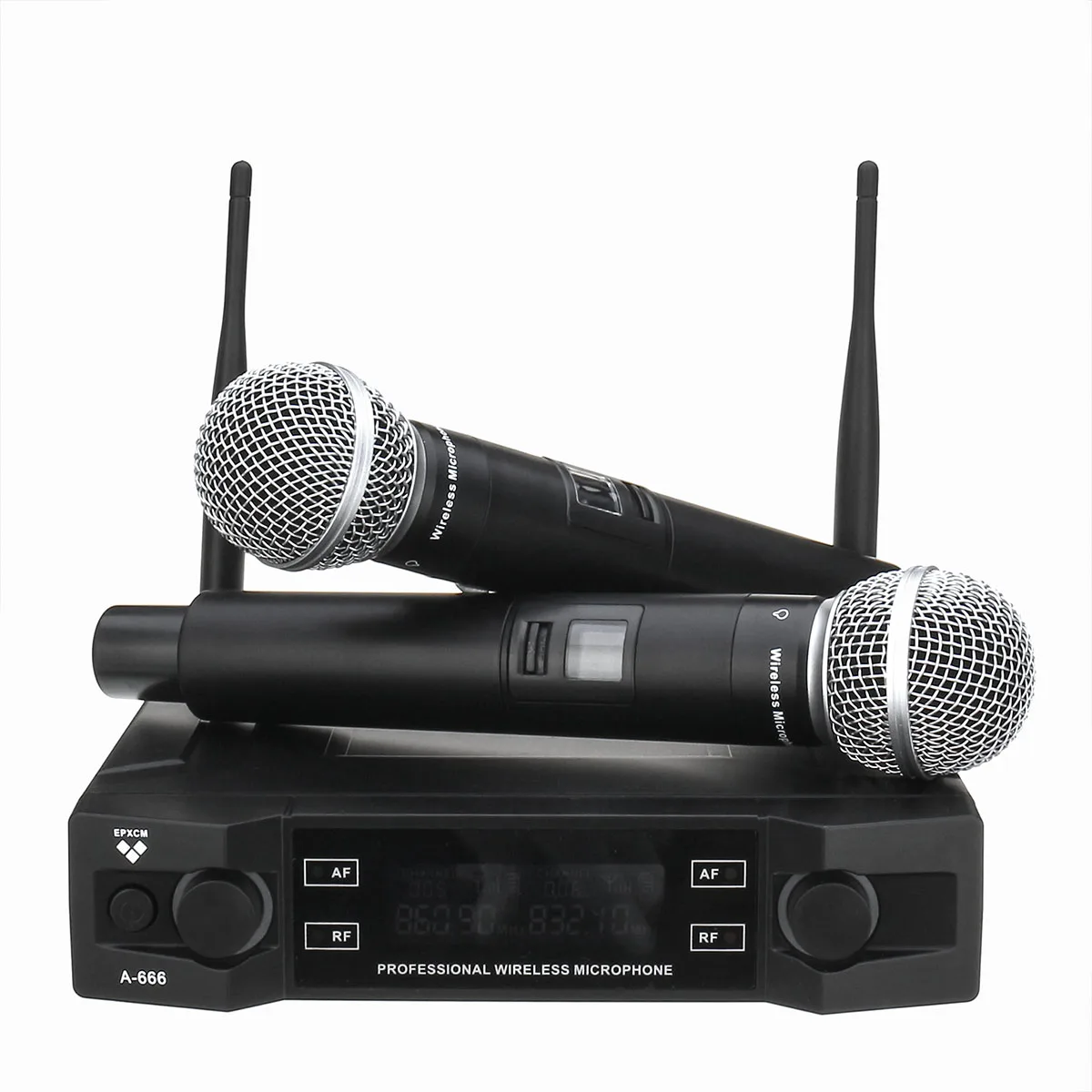 Эффективная UHF Беспроводная микрофонная система 2 канала 2 беспроводные ручные микрофон Kraoke вечерние принадлежности кардиоидный микрофон - Цвет: Черный