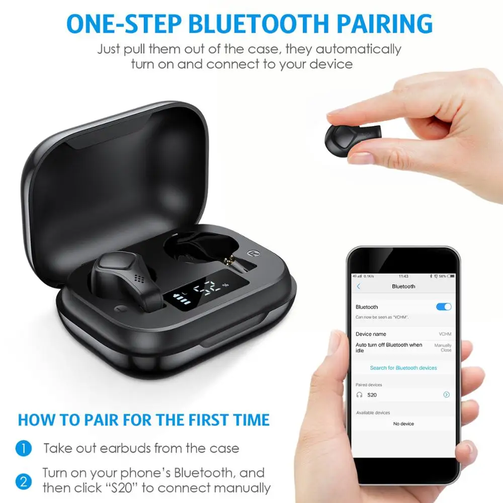 Bluetooth 5 0 Headset TWS Wireless Earphones Mini Earbuds Stereo Headset LED Display For IOS Android Wireless Earphones