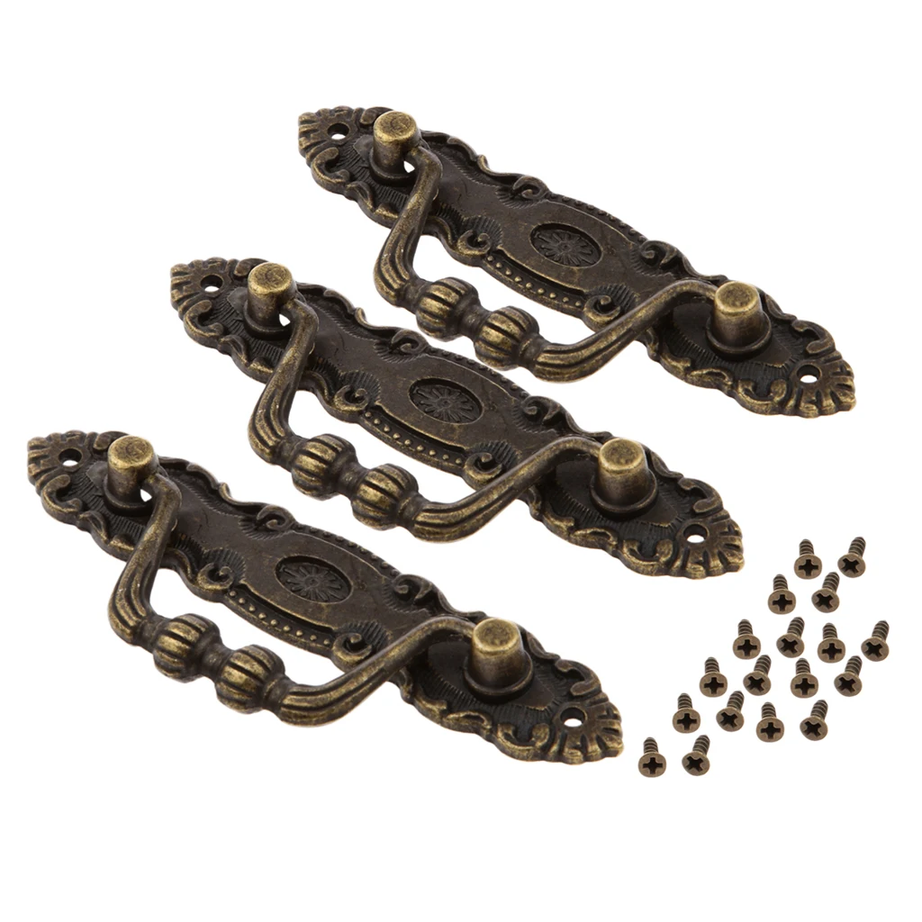3x Vintage Bronze Jewelry Cabinet Kitchen Cupboard Drawer Door Pull Handle
