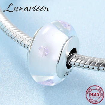 

High quality Authentic 925 Sterling Silver pink heart Murano Glass Beads Fit Original europeu Charms Bracelet Jewelry