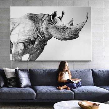 

Africa Wildlife Black White Rhinoceros Canvas Paintings Animals Posters Prints Wall Pictures for Living Room Home Decoration
