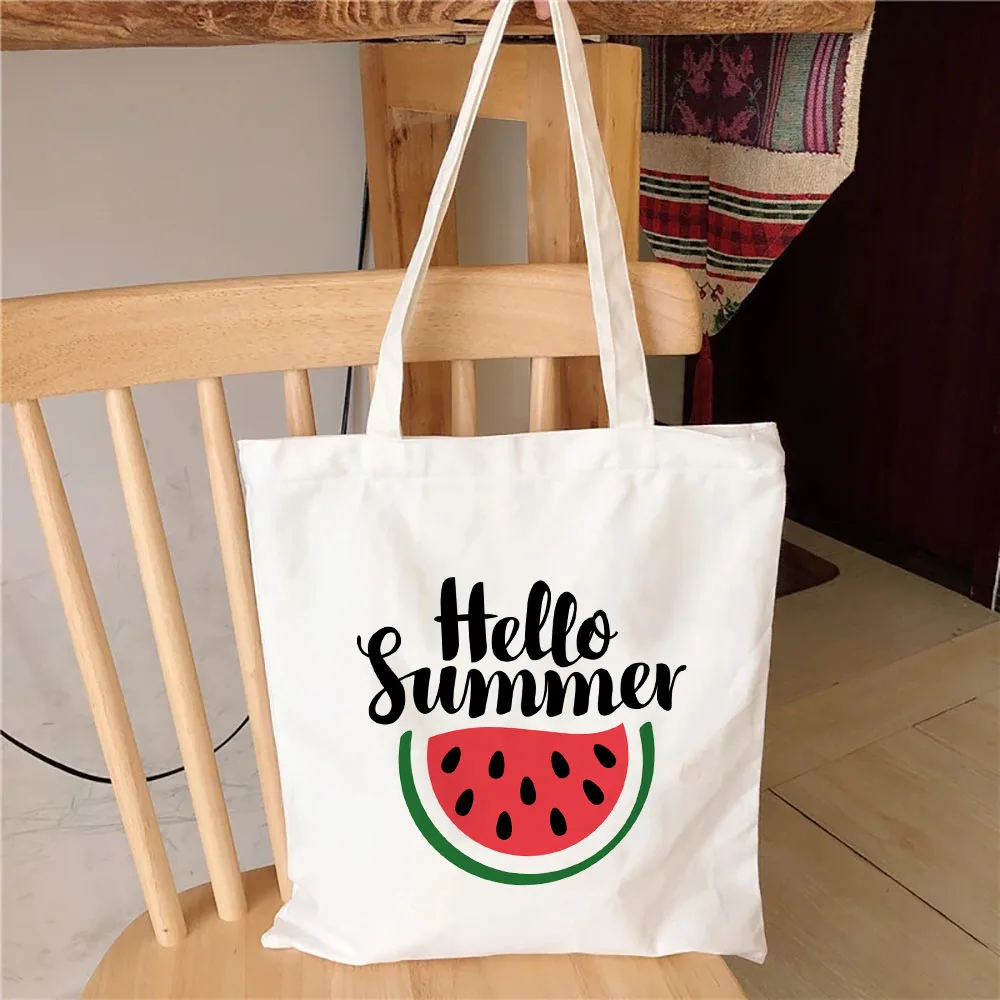 Hello Summer Watermelon Print Canvas Bags Fashion Cartoon Fruit