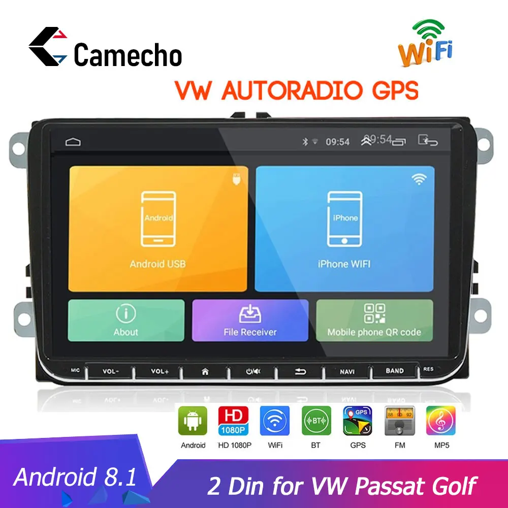 Camecho Android 9,0 2 din Автомобильный мультимедийный плеер для VW Passat Golf MK5 MK6 Jetta T5 EOS POLO Touran Seat Sharan gps навигация