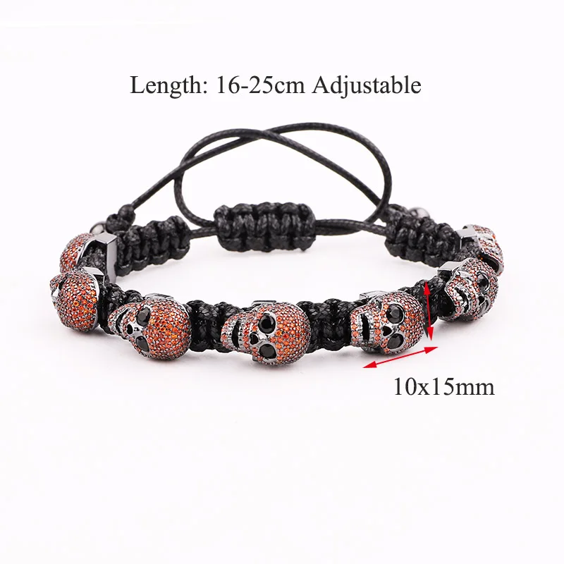 New Arrival Men Jewelry Bracelet Luxury CZ Mirco Pave Skull Charm Handmade Wax Cord Braided Macrmae Wrap Bracelet Men - Image 2
