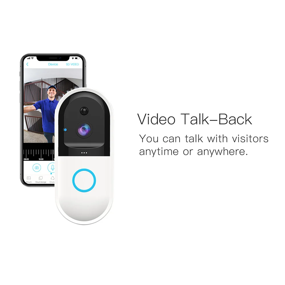 

Smart Video Doorbell Wireless WiFi Intercom Doorbell Camera APP Control Bell Night Vision OUJ99