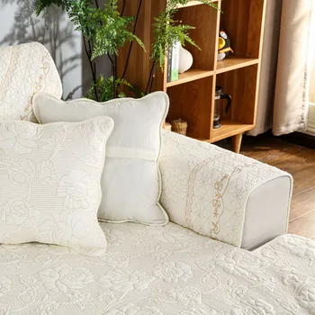 

Embroidered Flower Sofa Cushion Sofa Towel Cushion Slipcovers Pad Soft Non-slip Couch Cover Seat Mat Sofa Covers for Living Room