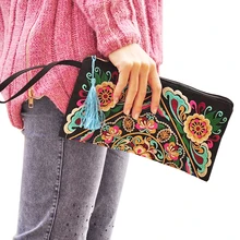 1 шт. новинка, Женский кошелек с вышивкой в этническом стиле, сумочка с вышитыми цветами и монетами, женская маленькая сумочка, клатч