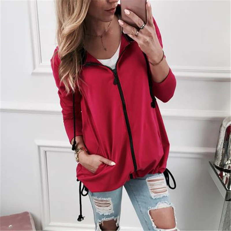Red zip hoodie women's Clearance