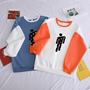 

Billie Eilish Hoodies Women Autumn Winter New Fleece Spell Color Spliced O-neck Streetwear Harajuku Loose Kawaii Star Sweatshirt