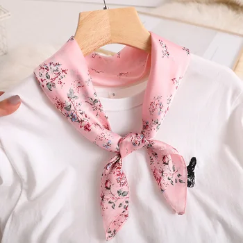 

Luxury Scarves Women 2020 New Square 70cm Digital Print Flower Scarfs Small Silk Feeling Stewardess Neckerchief Scarf for Hair