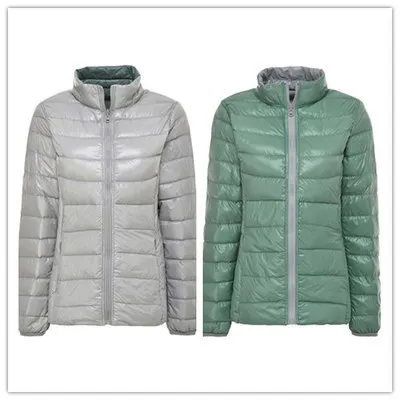 S-6XL, осенне-зимнее белое пуховое пальто, женский ультра-светильник, тонкий Двусторонний пуховик, короткое пальто, портативная парка размера плюс - Цвет: Gray-Green