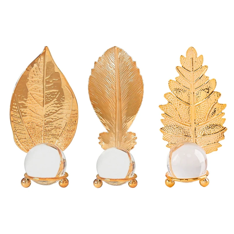 Luxury Iron Crystal Ball Golden Leaf Ornaments 5