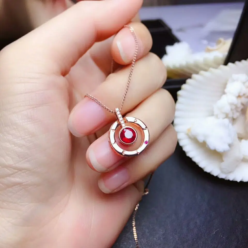 MeiBaPJ Natural New Burned Ruby Fashion Pendant Necklace Genuine 925 Silver Fine Wedding Jewelry for Women | Украшения и