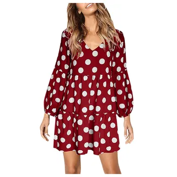 

Dress fashion women dress Casual Dot V-Neckline Dress Short Sleeve Ruffle Loose Swing Dress платье женское Free Shipping D4