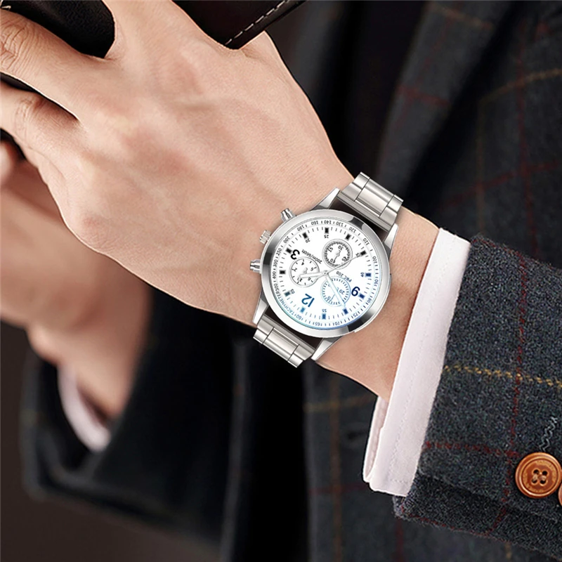 Men Watch 2021 Blu-ray Glass Stainless Steel Strap Luxury Wrist Watches Christmas gift