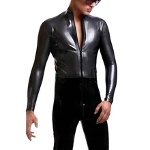 Мужской комбинезон, комбинезон, боди для ночного клуба, из искусственной кожи, с длинным рукавом, модный