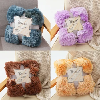 

Elegant Shaggy Blanket Double Layer Fuzzy Fur Rainbow Tie-Dye Printed Cover Blanket Comfortable Fluffy Throw Blankets