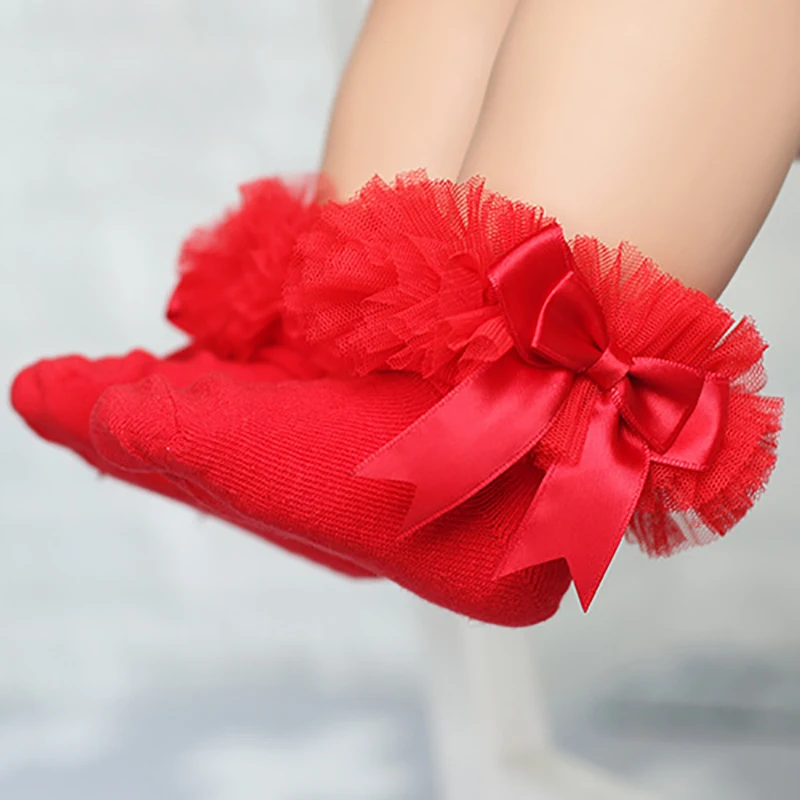 Red Новые весенние носки для малышей сетчатые кружевные носки для девочек милые хлопковые носки принцессы с кружевным бантиком для малышей короткие пушистые Кружевные Носки с рисунком для девочек - Цвет: Red