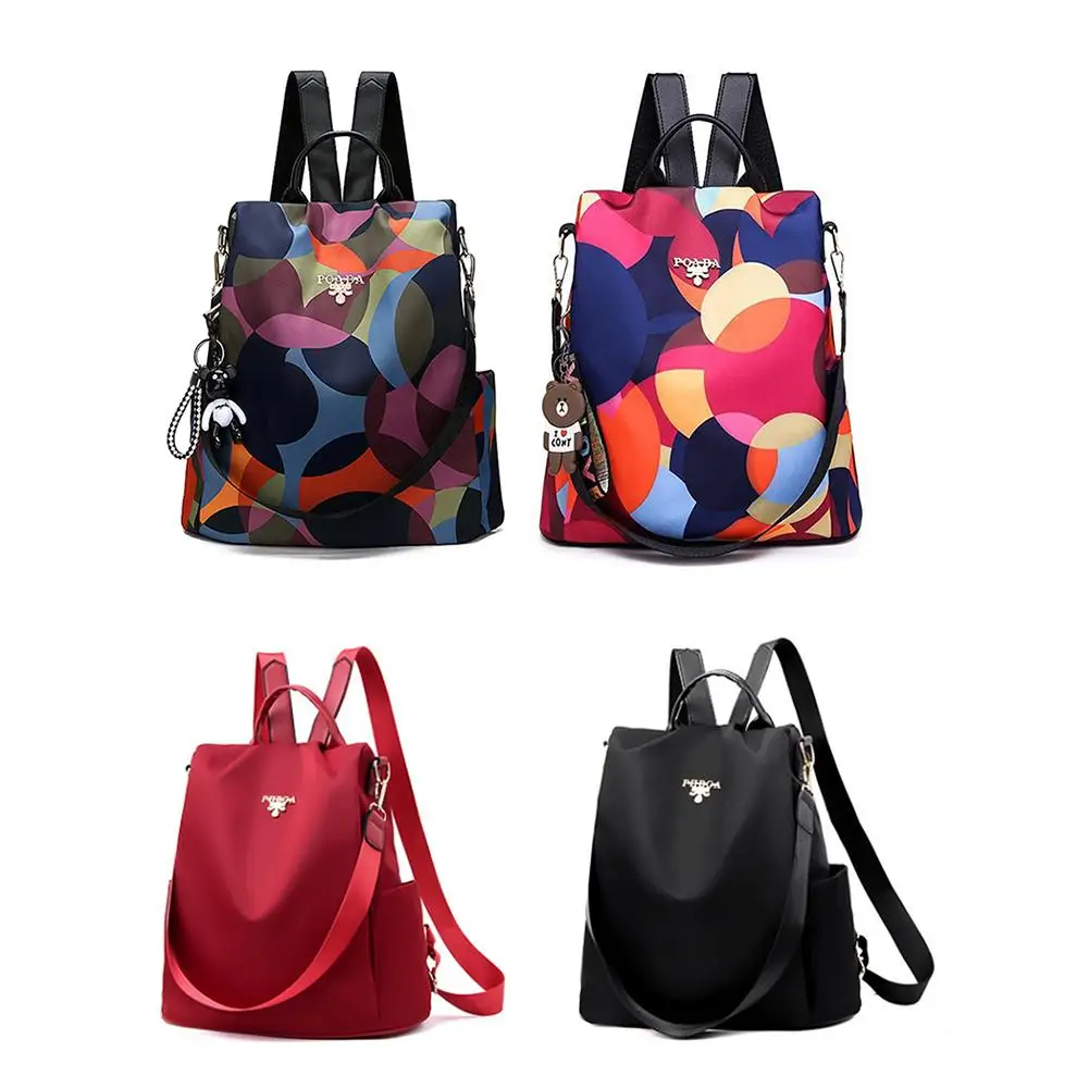 

New Korean Style Print Backpack Solid Color Nylon Oxford Cloth College Style Large Capacity Travel Anti-theft Bag For Girl Women