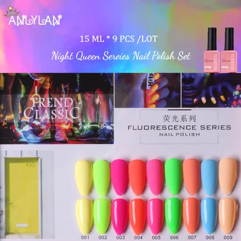 

ANLYLAN 2020 New 9 Colors Solid Color Nail Polish Set Fluorescence Varnish Long Lasting Nail Art Decoration Polish Nail 15ML