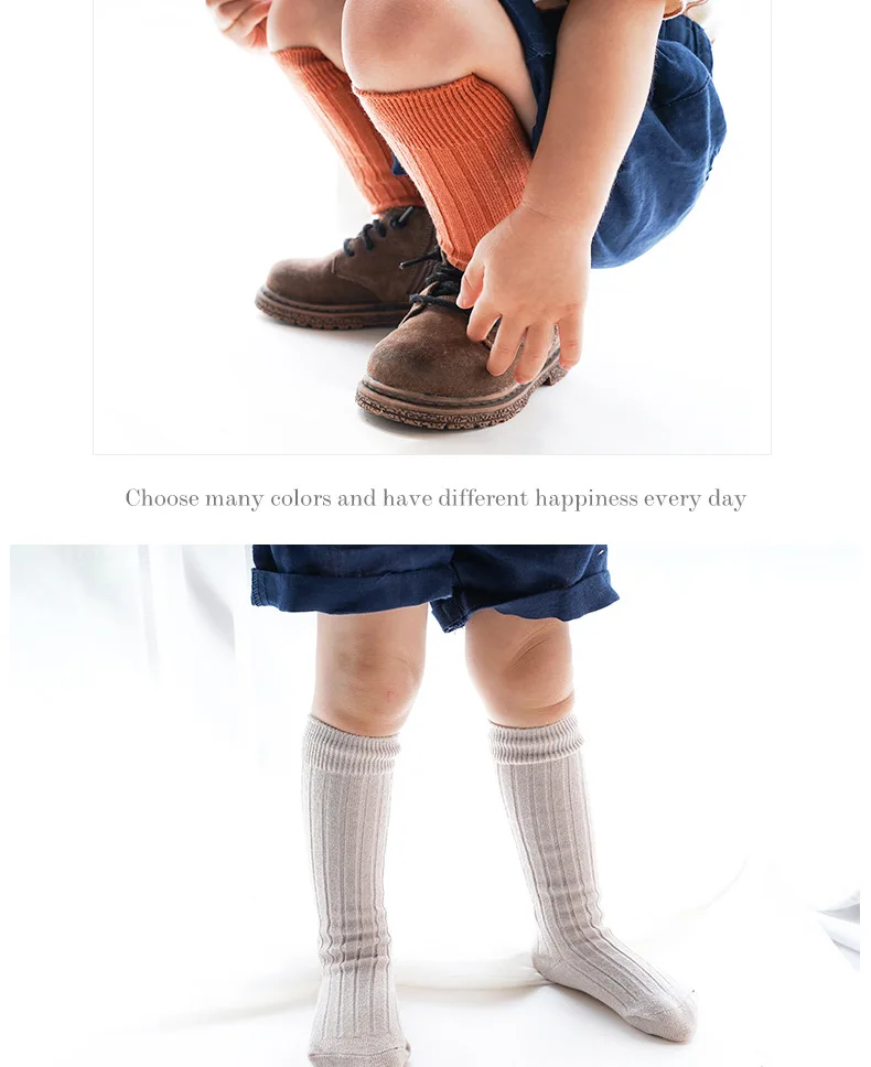Детские носки для мальчиков и девочек гольфы для малышей теплые хлопковые осенне-зимние гольфы ярких цветов для малышей от 0 до 5 лет