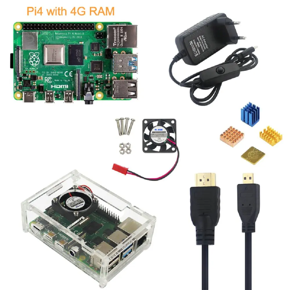 Raspberry Pi 4 Модель B 4G комплект+ 5V 3A Мощность адаптер+ акриловый чехол+ вентилятор охлаждения+ кабель HDMI+ теплоотвод+ 16/32G SD Card дополнительно - Цвет: without SD Card