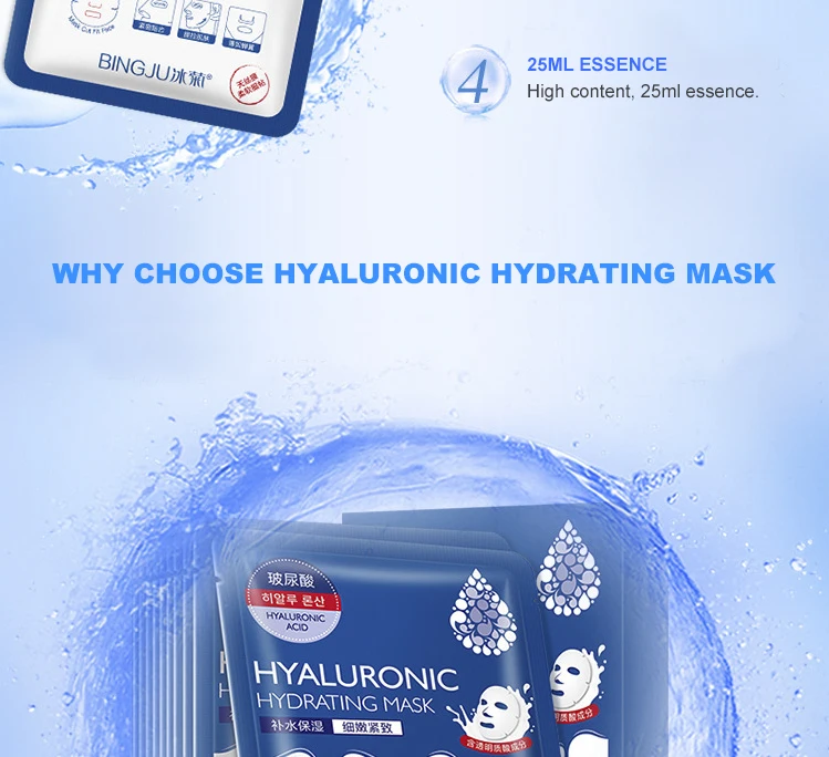 Hyaluronic Acid Facial Mask Moisturizing Hydration Skin Care Oil-control Anti-Aging Depth Replenishment Whitening Face Masks