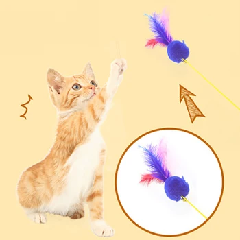 

Pet Cat Toy Paper Spiral Colorful Feather Stick Cat Funny Toy Tease Stick Tease Pet Toy