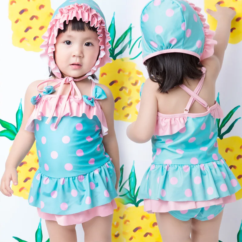 

KID'S Swimwear GIRL'S Bathing Suit Girls Baby Kids 1-3 Years Old Small CHILDREN'S Infant Siamese Swimsuit with Swim Cap