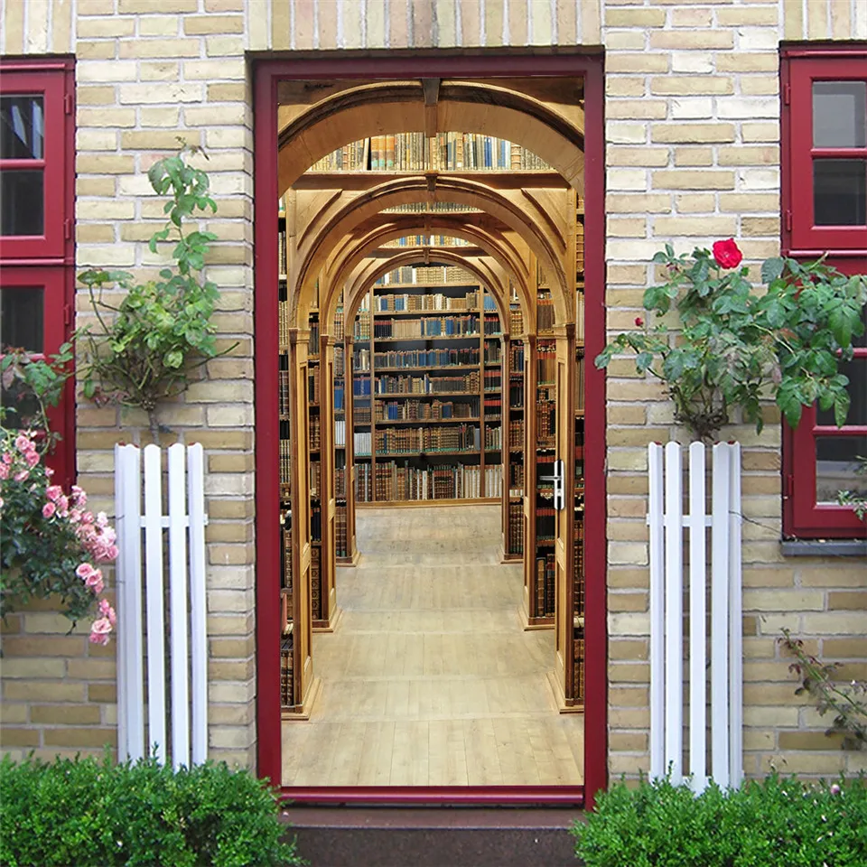 

2pcs/set Modern Luxury Library Stickers On The Door Vinyl Self-adhesive Waterproof Wallpaper for Doors Mural Decals Home Decor