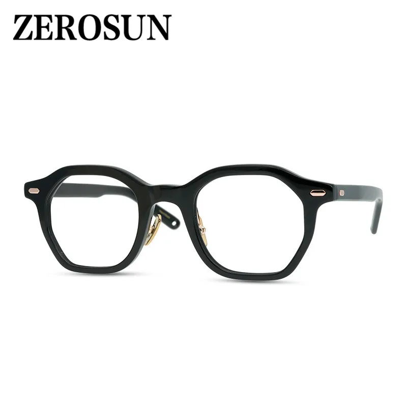 Zerosun полигоновые очки, мужские ацетатные очки, оправа для мужчин и женщин, винтажные модные очки по рецепту, Модные оптические очки - Цвет оправы: Черный