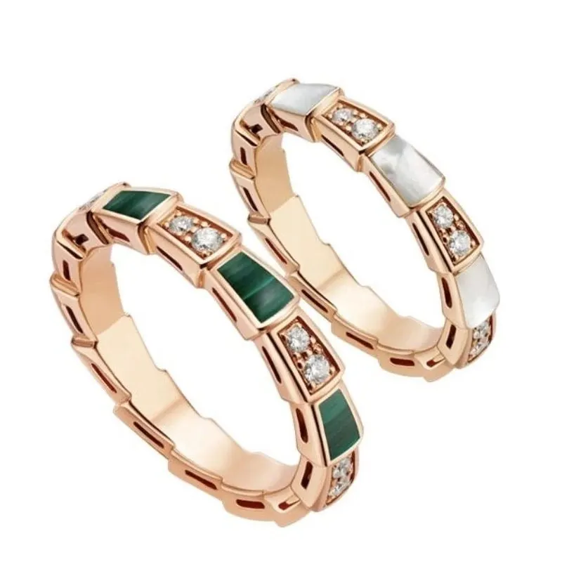 Titanium and steel metal ring, white shell and green shell inlaid with diamond original design jewelry, wedding jewelry, couple