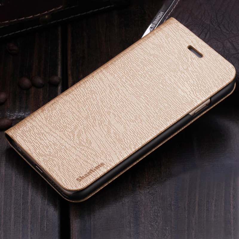 Wood grain PU Leather Phone Case For Alcatel 3L 5034D Flip Case For Alcatel 3L 5034D Business Case Soft Silicone Back Cover - Цвет: Gold
