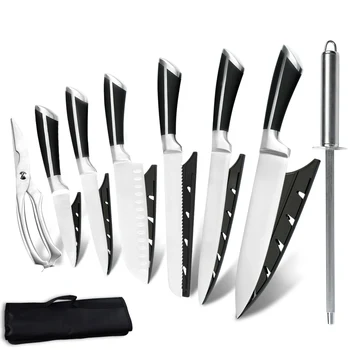 

Sowoll 9Pcs Knife Set with Roll Bag Kitchen Scissors Sharpening Rob 3CR13 Stainless Steel Kitchen Chef Knife Cooking Knife Tools