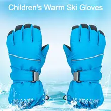 Детские лыжные перчатки с пятью пальцами, одноцветные, водонепроницаемые, ветрозащитные, Нескользящие, зимние, теплые