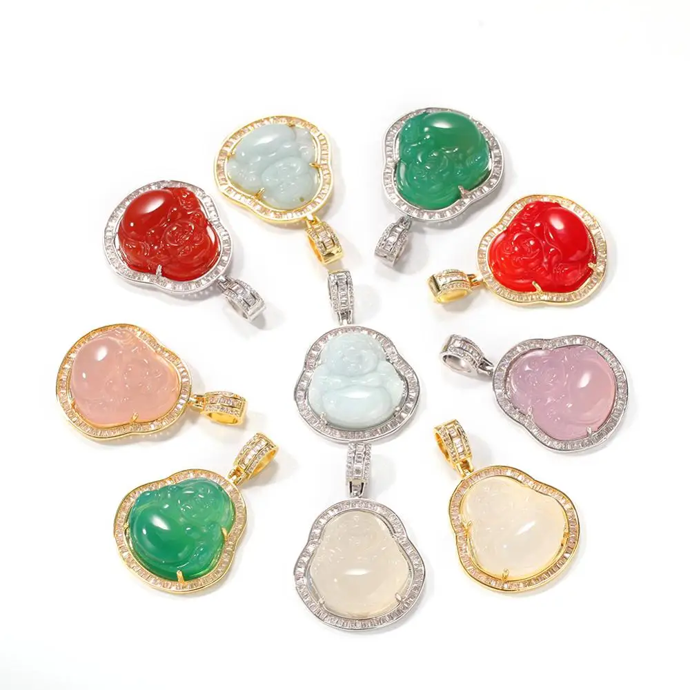 TBTK Mini Green Buddha Figurines Pendant Women Gold Silver Color Gem Necklace Fashion Jewelry New Style Dropshipping