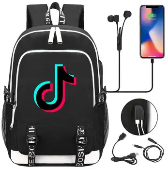 

New USB Charging Headphone Boy Girl School Bag Women Teenagers Canvas Men Laptop Backpack Waterproof Bookbag
